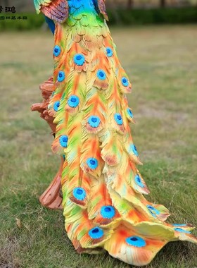 户外庭院仿真开屏孔雀雕塑摆件