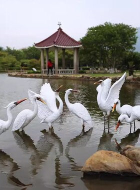 玻璃钢仿真仙鹤白鹭景观雕塑