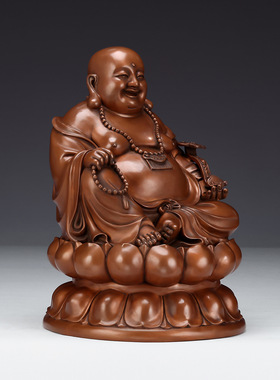 铜欣祥紫铜坐莲弥勒摆件家居佛堂供奉弥勒坐像办公室铜工艺品铜制