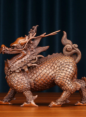 铜欣祥 紫铜威武麒麟摆件家居办公室铜麒麟工艺品瑞兽装饰礼品