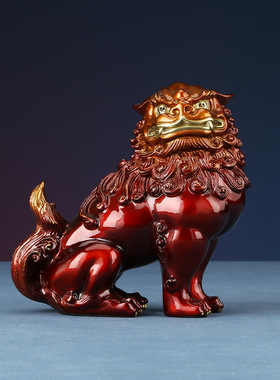 铜欣祥彩铜瑞兽对狮子创意家居新中式客厅狮子工艺品装饰摆件