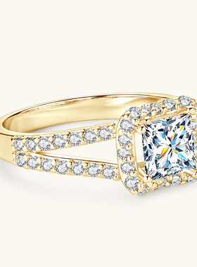 时尚公主方形1克拉钻梦戒指女小方糖仿真莫桑钻戒指环甜酷风婚戒