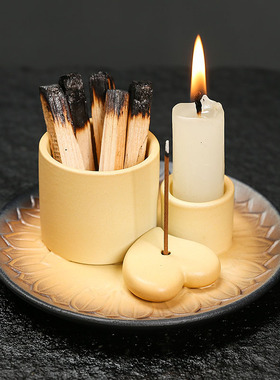 跨境 莫兰迪色系烛台北欧风格家居氛围装饰品鼠尾草摆件圣木托盘