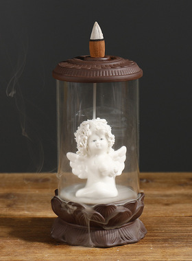 跨境紫砂倒流香薰炉创意防风罩欧美风格天使猫头鹰倒流炉家居摆件