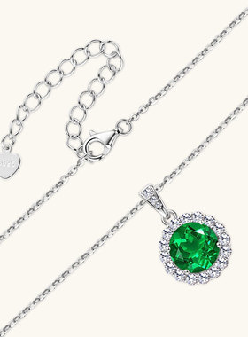 抖音网红直播爆款仿祖母绿项链女欧美奢华圆包吊坠s925纯银锁骨链