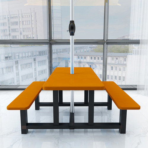 玻璃钢连体餐桌组合插伞公司员工饭堂餐桌餐厅四位定制食堂餐桌椅 - 图3