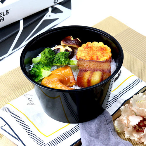 圆形黑色1000ML一次性餐盒塑料打包盒加厚快餐外卖便当饭盒汤碗 - 图0