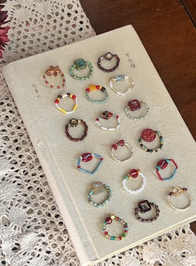 圣诞系列～戒指合集 原创设计复古做旧琉璃珠戒指食指戒