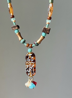 酒馆三零二秒原创项链复古设计感时尚文艺蓝色做旧感