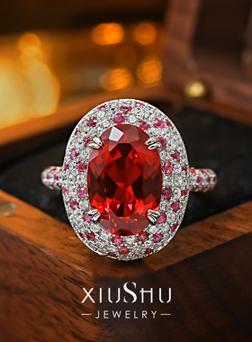 培育鸽血红宝石925银戒指