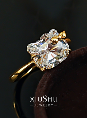 爆闪猫咪蝴蝶结925银戒指