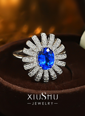 蓝小妖培育蓝尖晶石925银戒指