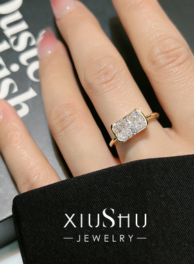 中古极简风碎冰切925银戒指火彩高碳钻方糖INS钻戒轻奢礼物气质