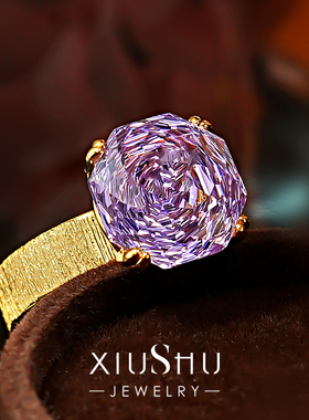 定制款拉丝千禧玫瑰切割彩钻戒指