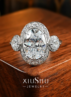 爆闪冰花切《鸽子蛋 》高碳钻92银钻戒款复古精工版食指戒指女