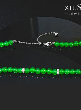 冰种帝王绿925银镶嵌满串6mm项链