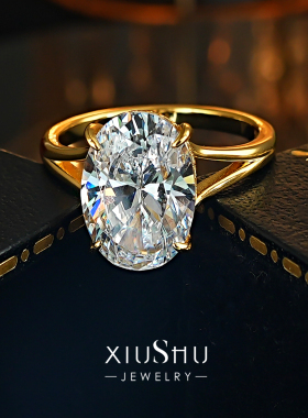 气质经典鸽子蛋925银白钻色戒指镶嵌高碳钻简约大气轻奢小众时尚