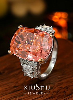 爆闪冷调墨绿色大克拉碎冰切戒指