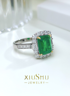 祖母绿色日常小戒指925银