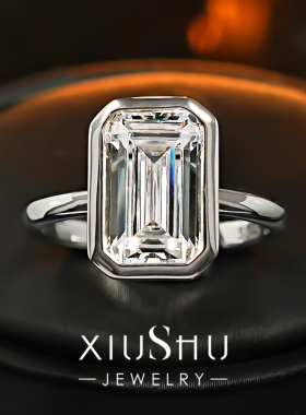 祖母绿切割包镶925银戒指