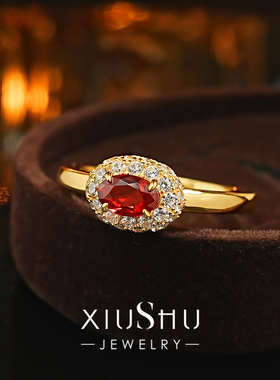 鸽血红培育红宝石戒指