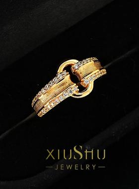 中古风金属拉丝925银戒指百搭