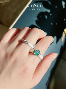 轻奢帕拉伊巴碎冰切贝母纯银戒指