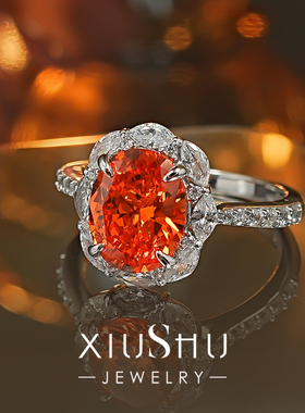 橙色能量3克拉芬达橙色925银戒指