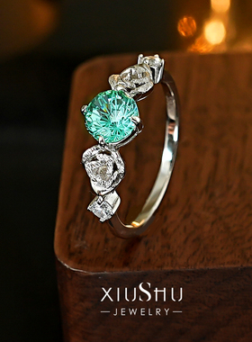 帕拉伊巴碧玺色925纯银戒指