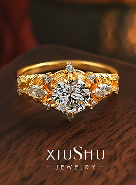 中古风气质圆钻925银小众戒指