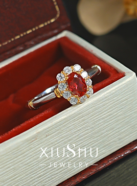 轻奢哑光戒面925银红刚玉蛋戒指