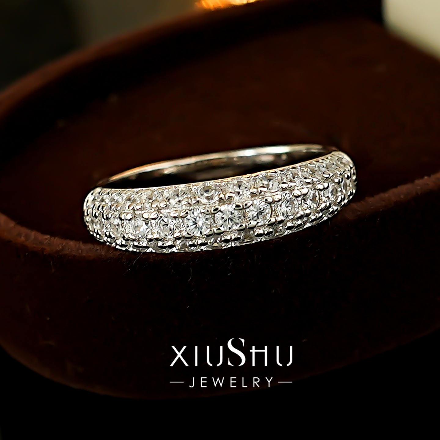 璀璨《繁星 》三面满钻密镶925纯银排钻戒指宽版指环ins风叠戴 - 图0