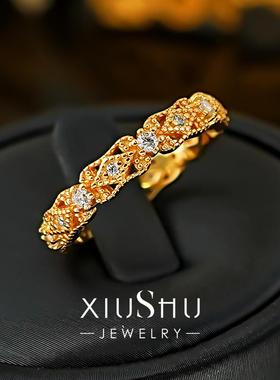 古法工艺镂空蕾丝925银戒指