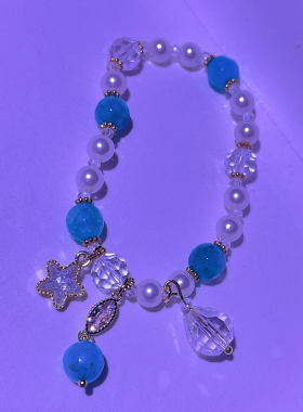 菱形抽拉手链女ins小众设计蓝色珠子甜美女闺蜜锆石手饰手串