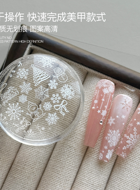 美甲雪花钢板不锈钢雪人圣诞树图案新年转印钢板印花指甲辅助工具