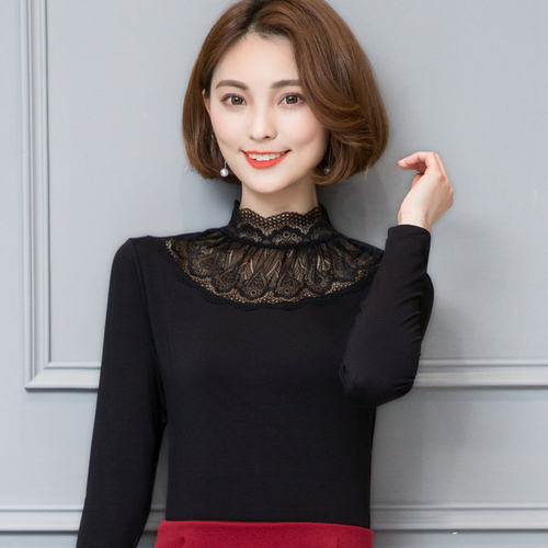 春秋季女装内搭半高领莫代尔打底衫长袖立领t恤修身蕾丝小衫秋衣 - 图2