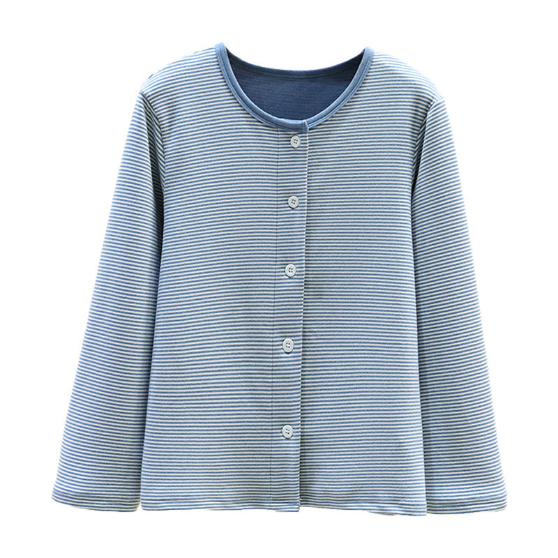 德绒宽松圆领保暖睡衣上装冬季居家加厚单排扣上衣女加绒条纹开衫,淘宝优惠券,粉丝福利购,淘宝优惠卷