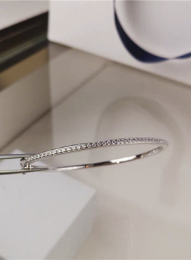 窄版细版手环白金色锆石手镯女款手链时尚简约单排钻细手链