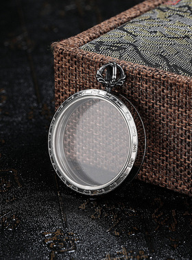 新唐卡可打开双面吊坠钛钢随身唐卡专用嘎乌盒子玻璃镜面圆形吊坠