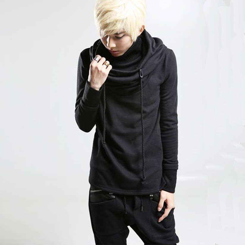 主流潮男打底衫韩版时尚个性修身演出服长袖假两件连帽T恤加大码 - 图1