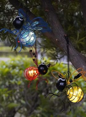 跨境创意户外太阳能灯蜜蜂铁艺花园装饰品工艺品挂件昆虫氛围灯