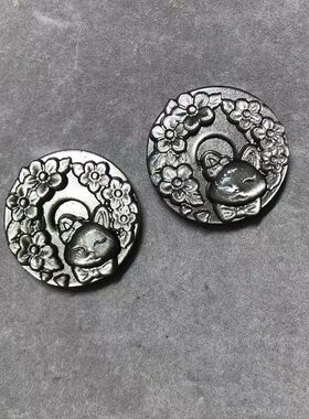 天然银曜石圆牌梅花九尾狐狸项链吊坠饰品男女项链挂件饰品批发