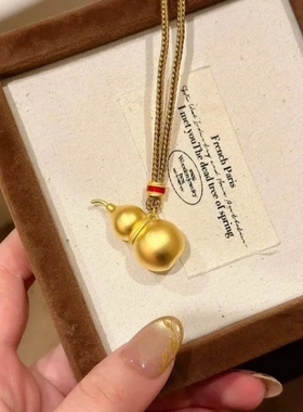 S925纯银镀金古法葫芦项链女金店同款新中式福禄吊坠气质编绳颈链