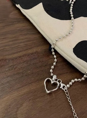镂空爱心吊坠项链女S925纯银韩国复古ins小众设计锁骨链简约气质