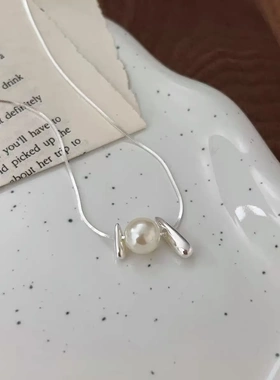 日韩S925纯银小竖条施家珍珠项链女轻奢时尚锁骨链ins小众设计