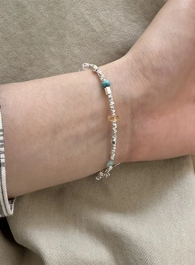 925纯银彩色水晶碎银子花朵手链女韩国ins小众甜美气质手饰B6089