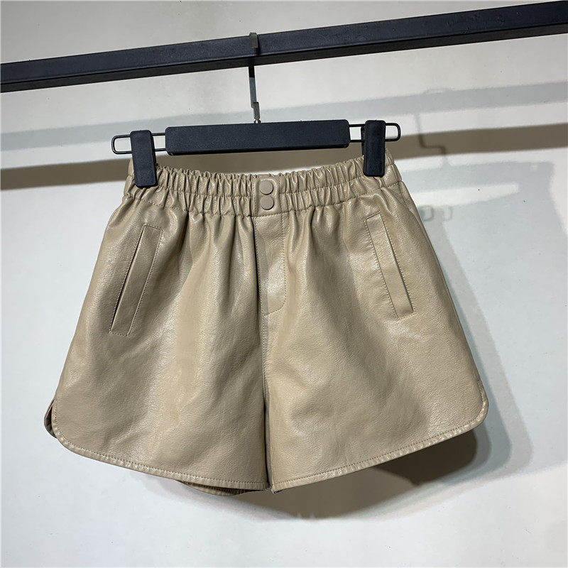 酷酷啦韩版高腰皮短裤女秋冬百搭皮裤外穿纽扣装饰宽松阔腿裤靴裤,淘宝优惠券,粉丝福利购,淘宝优惠卷