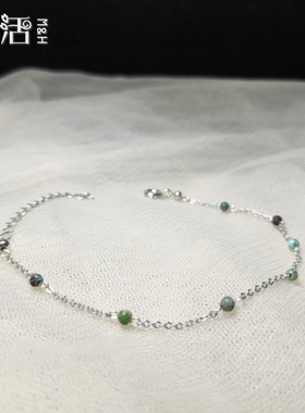原矿满天星绿松石脚链纯银夏日