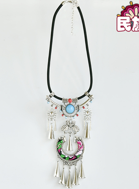 苗银女刺绣花项链民族风