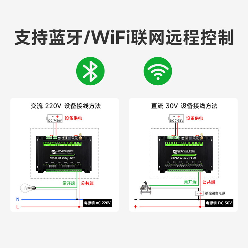 微雪 工业级隔离型6路网络继电器模块 ESP32工控板 WiFi/蓝牙通信 - 图2